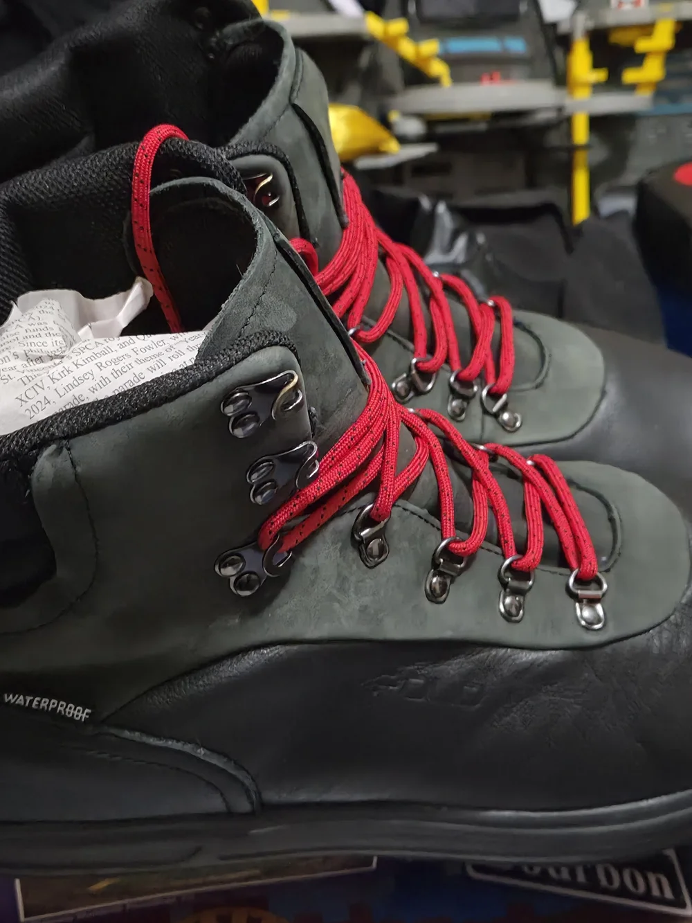 Ralph Lauran Polo Men's Black & Olive Hiking Boots with Red Laces Size 14